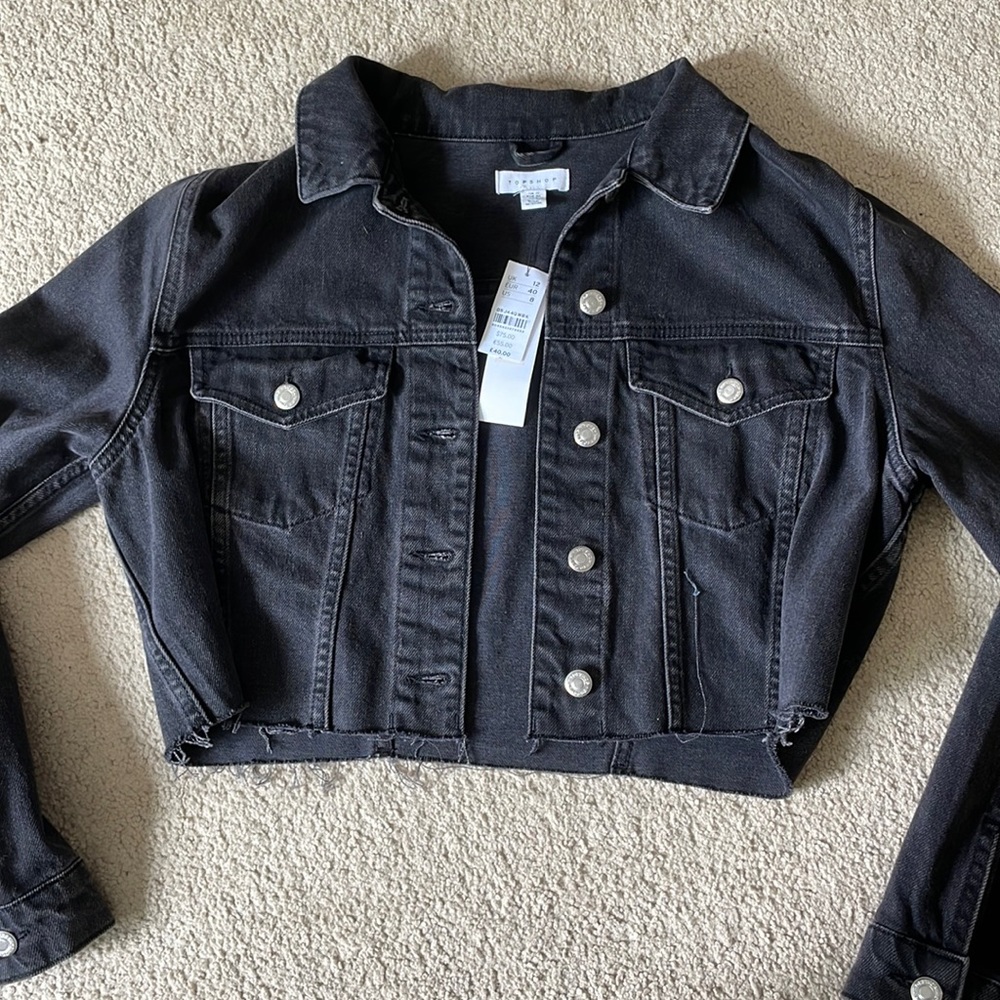 cropped black denim jacket